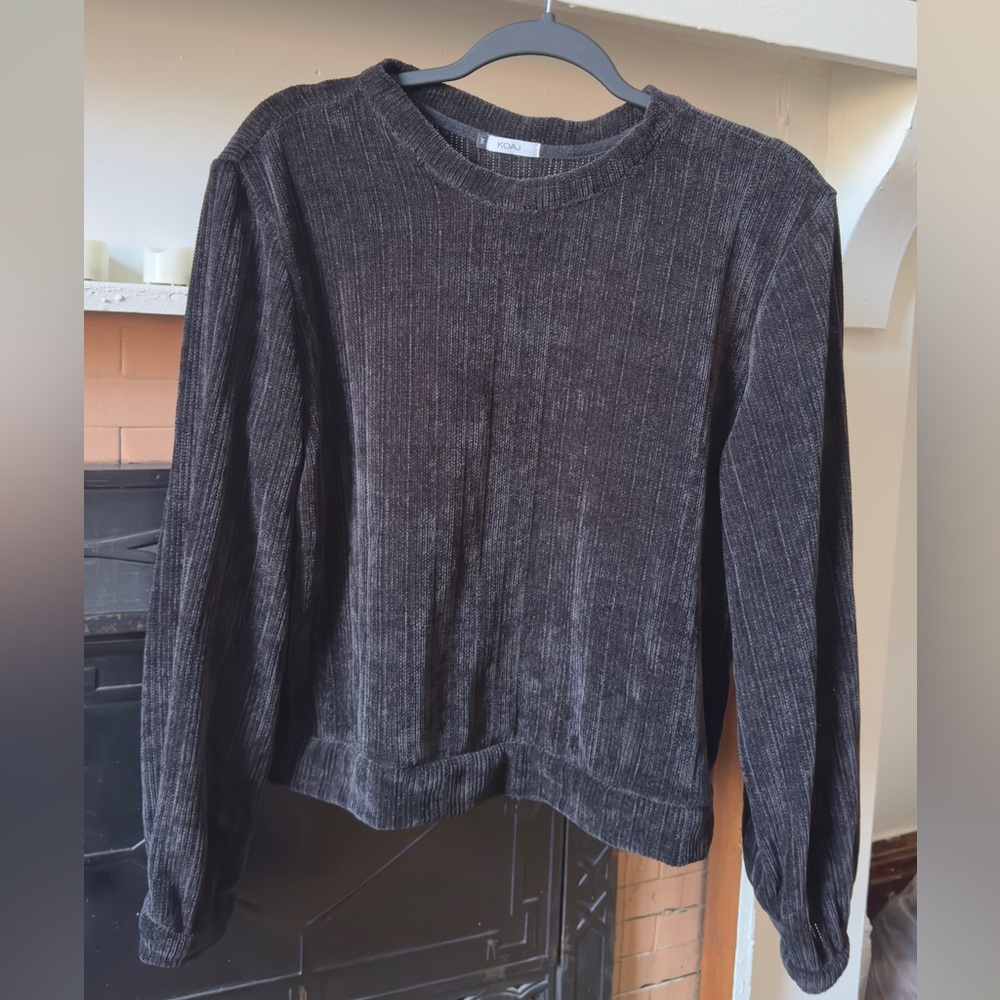 Ribbed Long Sleeve Crewneck Sweater - Charcoal